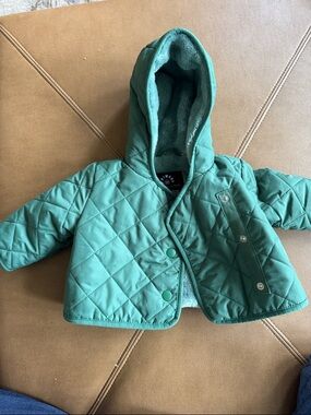 Quilted primary Green fleece Hooded Baby Jacket NWOT 0-3